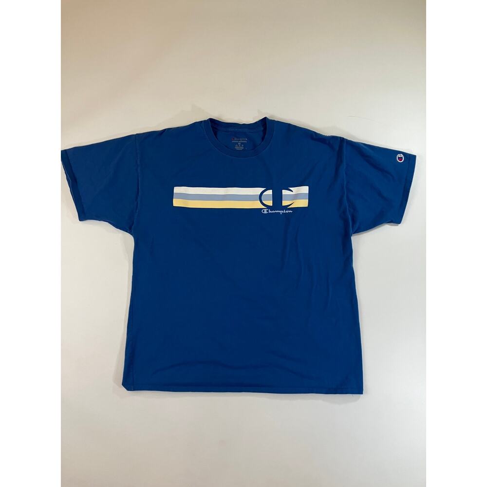 Champion Men's 2XL Blue Graphic T Shirt Stripe Big C Logo Authentic Athleticwear